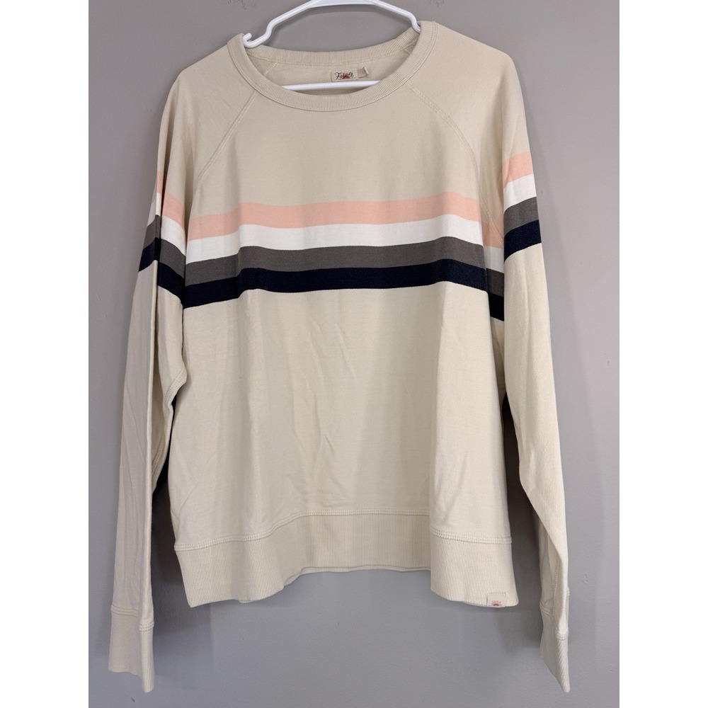 Faherty Women's Large Coastal Cloud Sweatshirt Pullover Soft Cream Striped